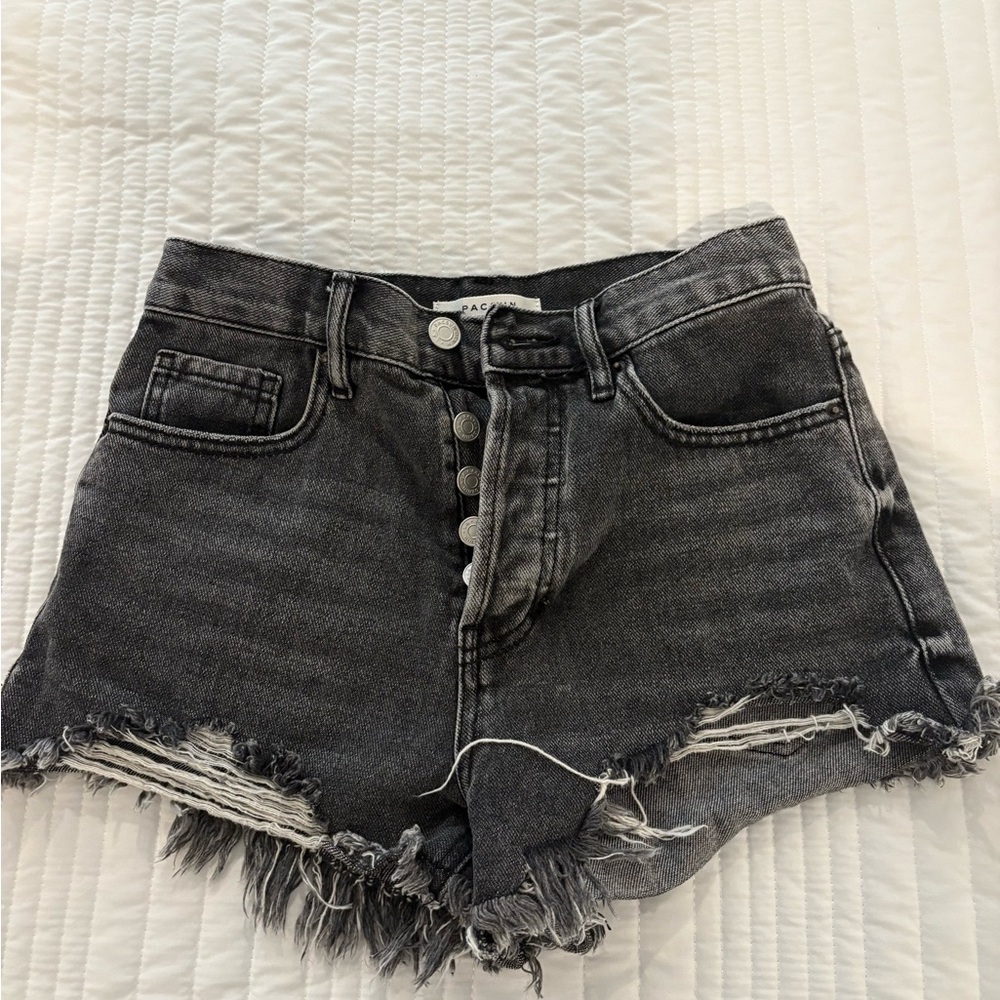PacSun Black Jean Shorts with Distressed Hem